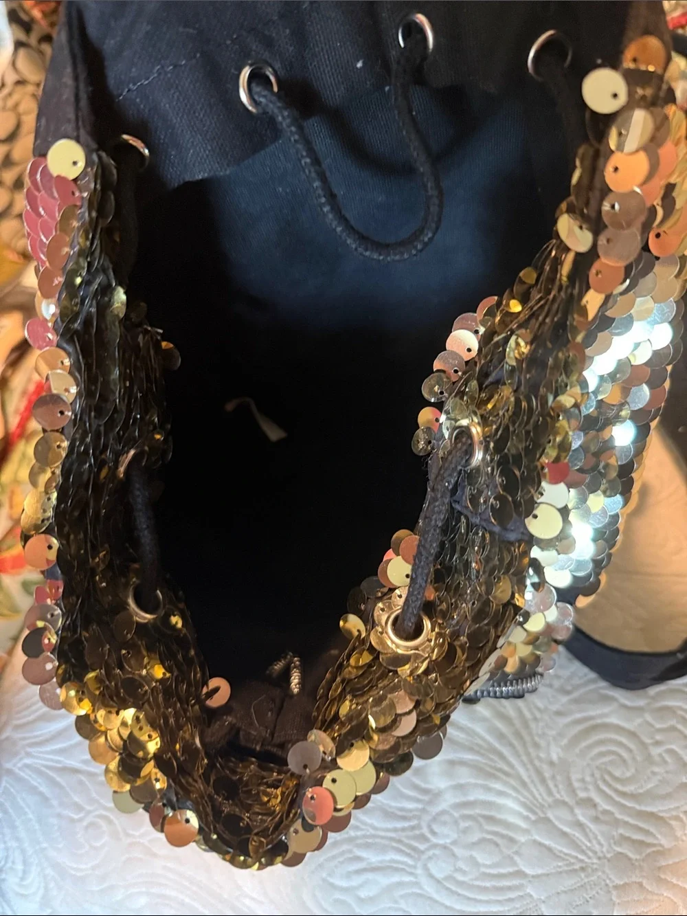 PINK Victoria's Secret Gold and Silver Sequin Mini Backpack